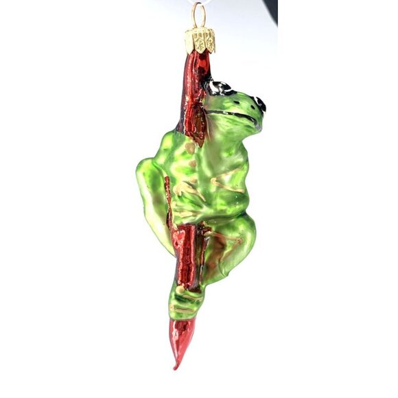 Frog Ornament Hand Blown Hand Crafted Poland 4.5" Long - Picture 2 of 4